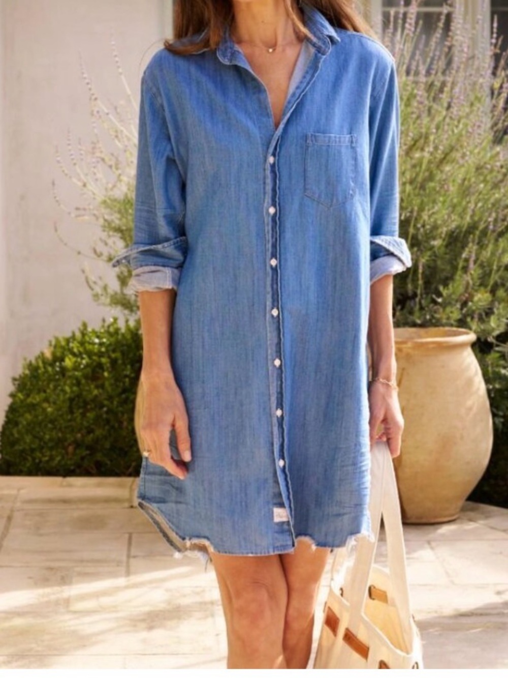 Frank & Eileen Mary Denim Button Front Mini Shirtdress Blue Small